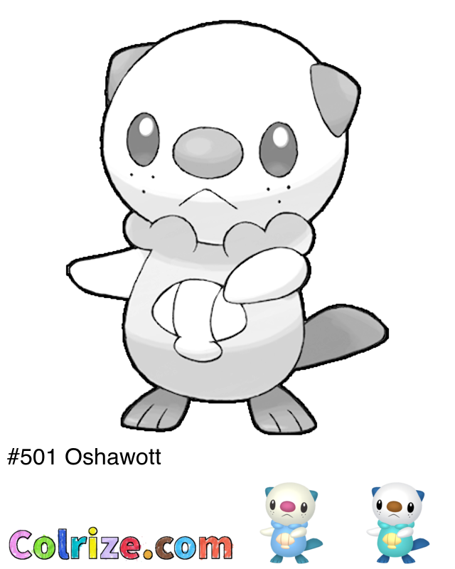 Pokemon Oshawott coloring page + Shiny Oshawott coloring page