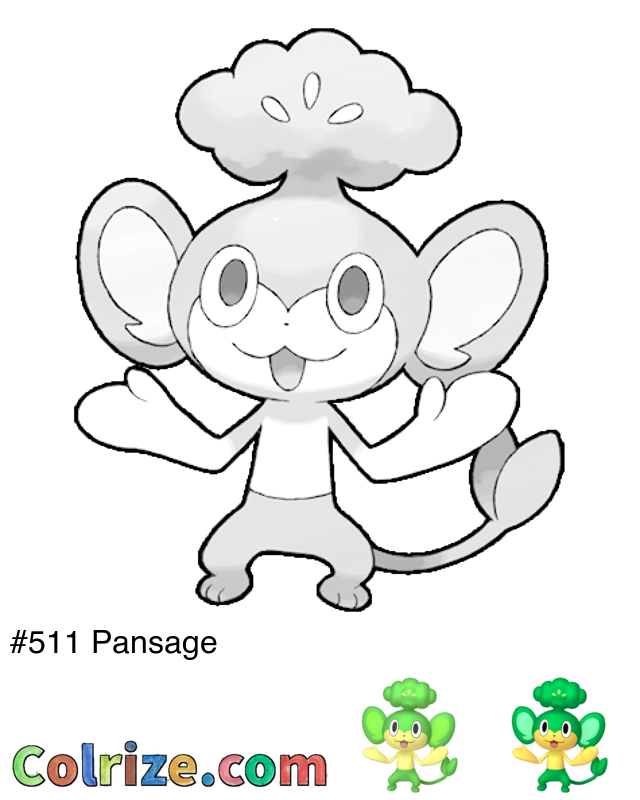 Pokemon Pansage coloring page + Shiny Pansage coloring page