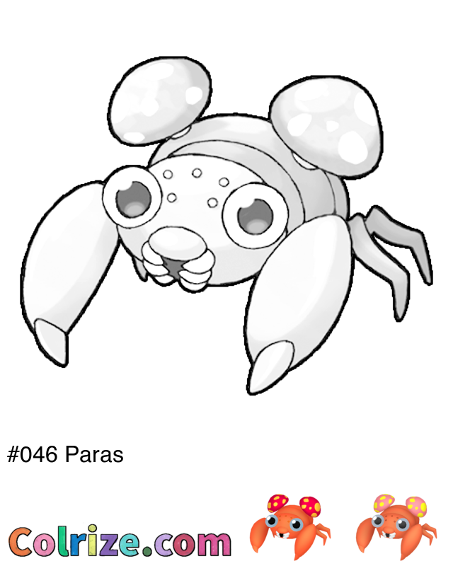 Pokemon Paras coloring page + Shiny Paras coloring page