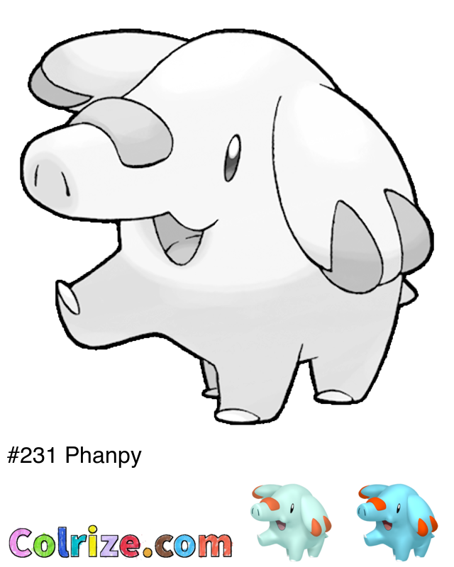 Pokemon Phanpy coloring page + Shiny Phanpy coloring page