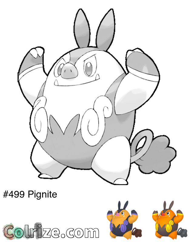 Pokemon Pignite coloring page + Shiny Pignite coloring page