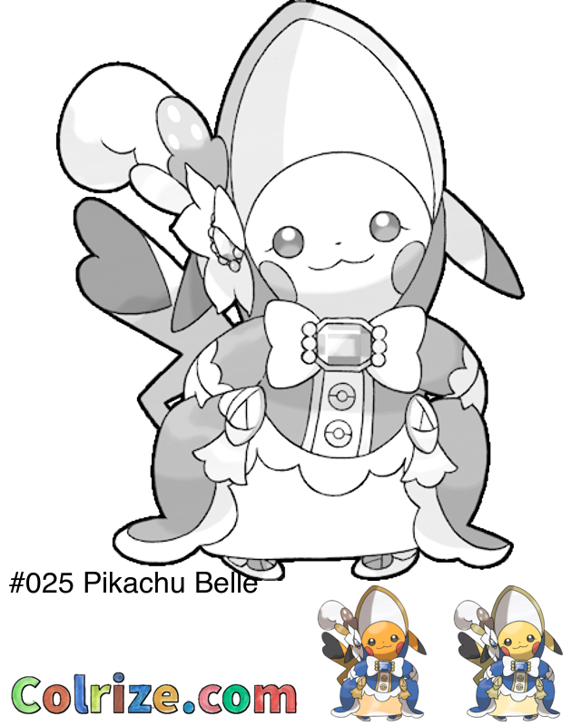 Pokemon Pikachu Belle coloring page + Shiny Pikachu Belle coloring page