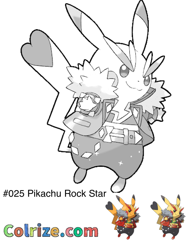 Pokemon Pikachu Rock Star coloring page + Shiny Pikachu Rock Star coloring page