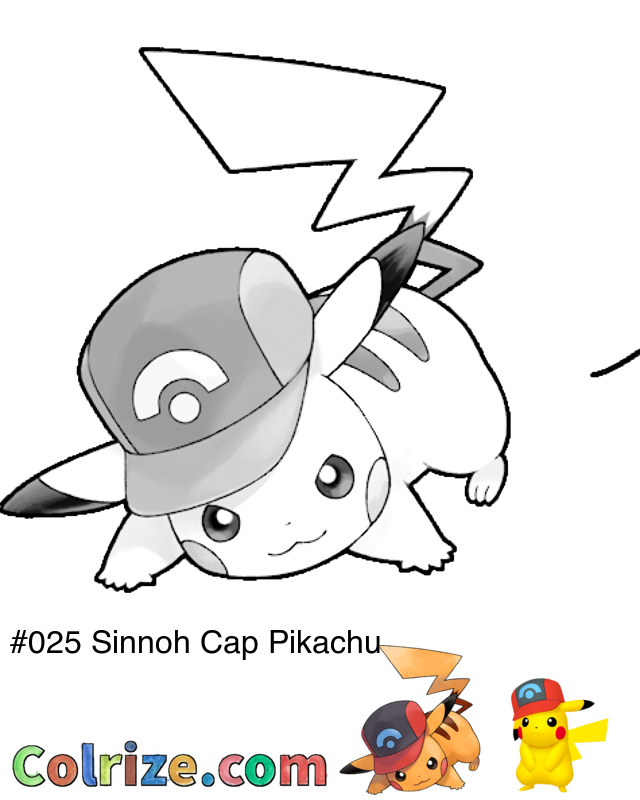 Pokemon Sinnoh Cap Pikachu coloring page + Shiny Sinnoh Cap Pikachu coloring page