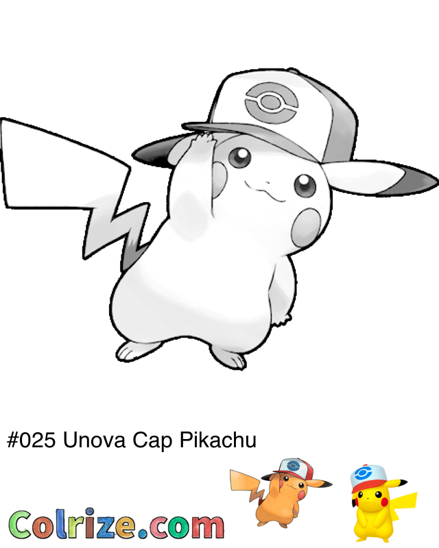 Pokemon Unova Cap Pikachu coloring page + Shiny Unova Cap Pikachu coloring page