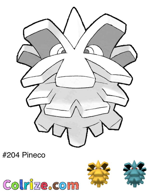 Pokemon Pineco coloring page + Shiny Pineco coloring page