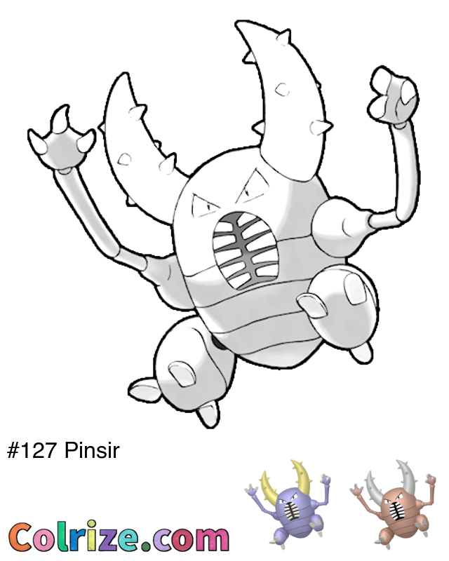 Pokemon Pinsir coloring page + Shiny Pinsir coloring page
