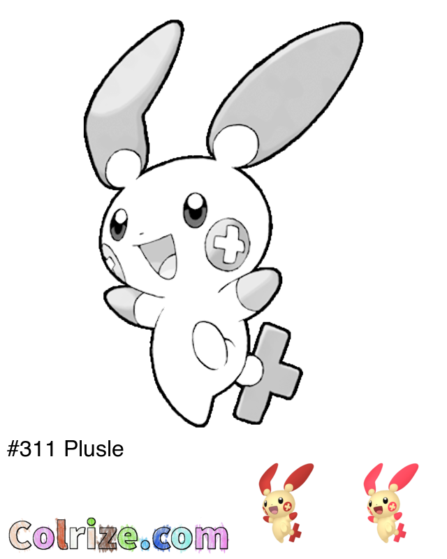 Pokemon Plusle coloring page + Shiny Plusle coloring page