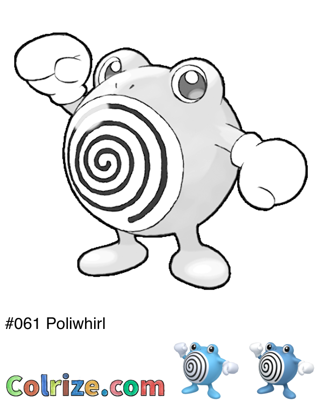 Pokemon Poliwhirl coloring page + Shiny Poliwhirl coloring page
