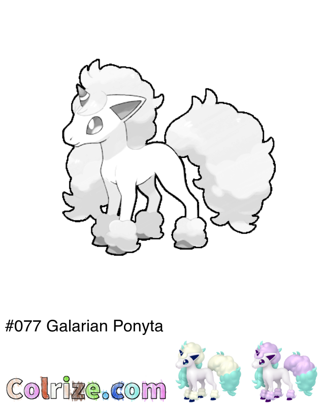 Pokemon Galarian Ponyta coloring page + Shiny Galarian Ponyta coloring page