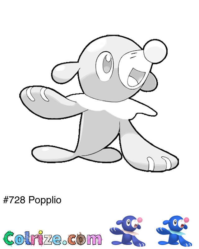 Pokemon Popplio coloring page + Shiny Popplio coloring page