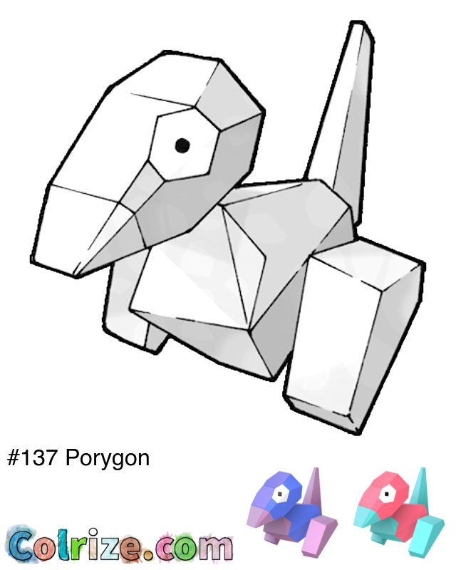 Pokemon Porygon coloring page + Shiny Porygon coloring page