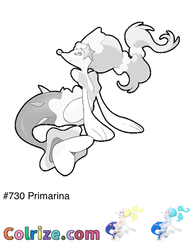 Pokemon Primarina coloring page + Shiny Primarina coloring page