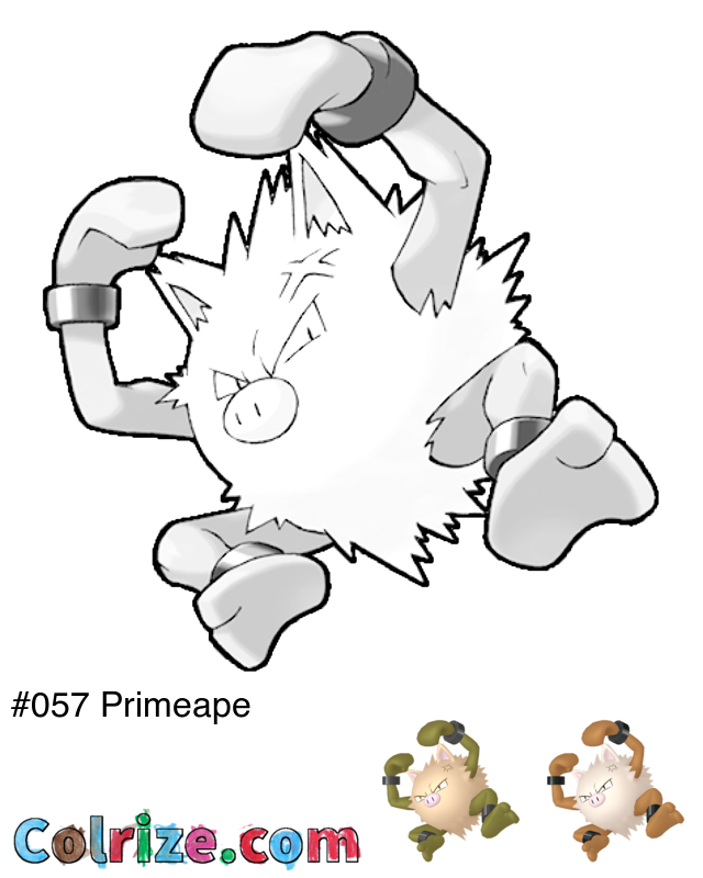 Pokemon Primeape coloring page + Shiny Primeape coloring page