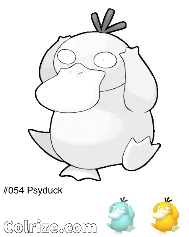 Pokemon Psyduck coloring page + Shiny Psyduck coloring page