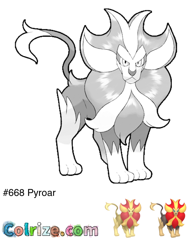 Pokemon Pyroar coloring page + Shiny Pyroar coloring page