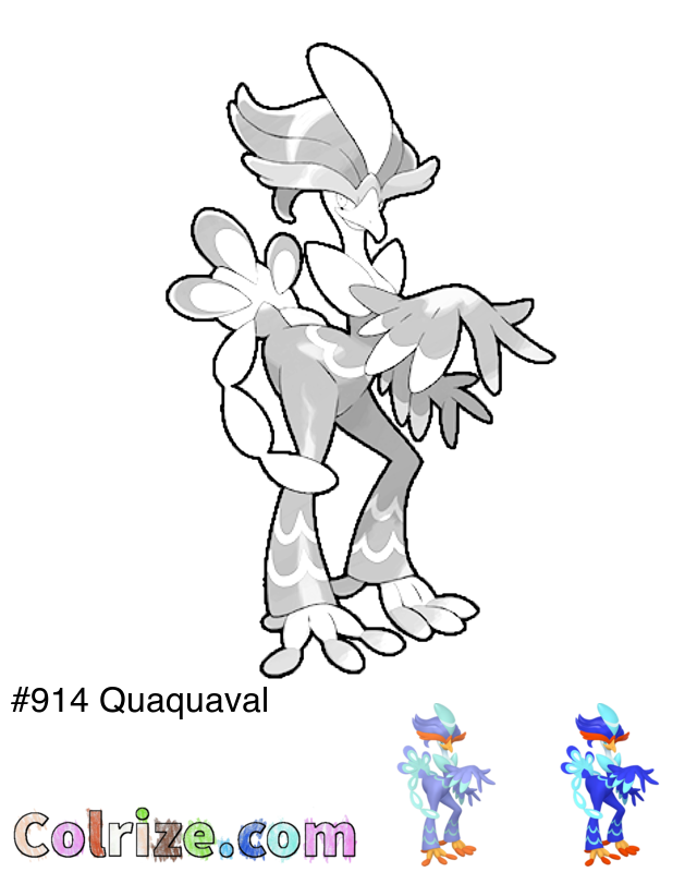 Pokemon Quaquaval coloring page + Shiny Quaquaval coloring page