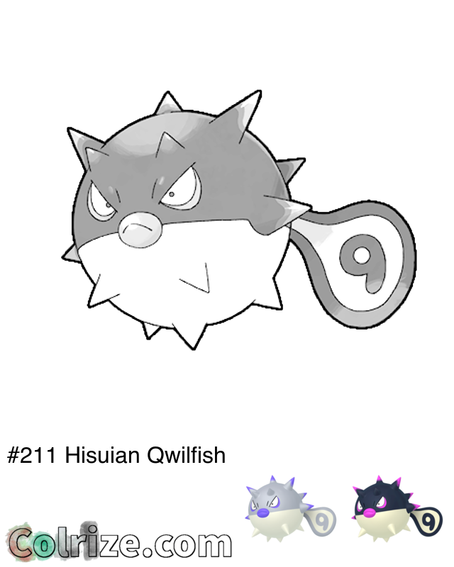 Pokemon Hisuian Qwilfish coloring page + Shiny Hisuian Qwilfish coloring page