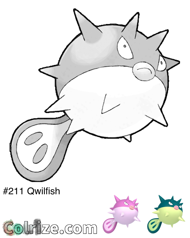 Pokemon Qwilfish coloring page + Shiny Qwilfish coloring page