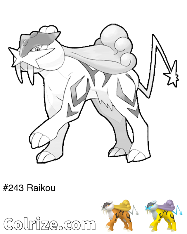 Pokemon Raikou coloring page + Shiny Raikou coloring page