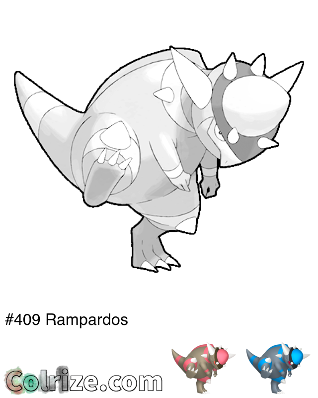 Pokemon Rampardos coloring page + Shiny Rampardos coloring page