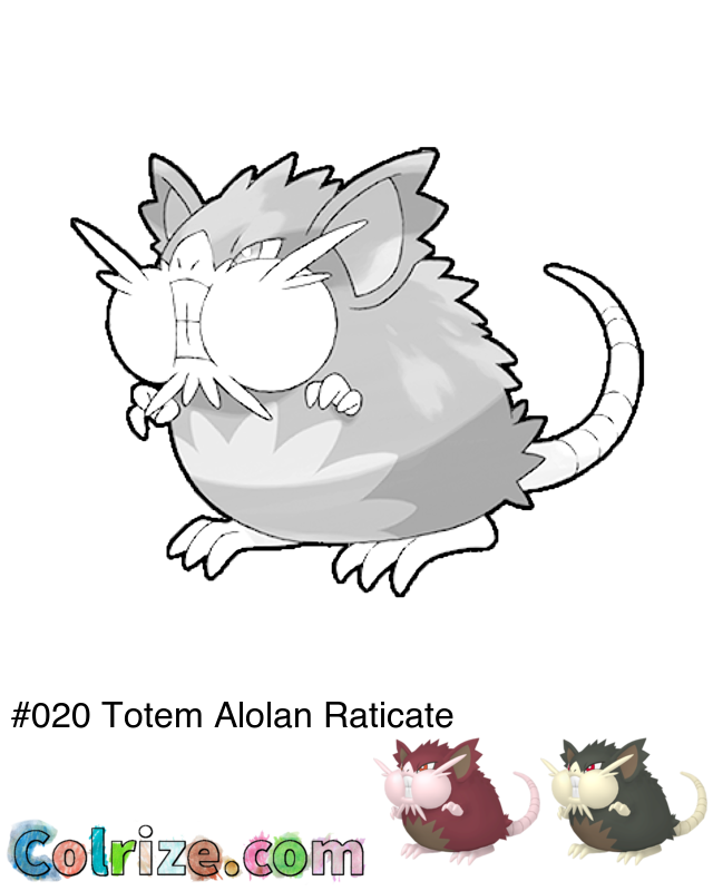 Pokemon Totem Alolan Raticate coloring page + Shiny Totem Alolan Raticate coloring page