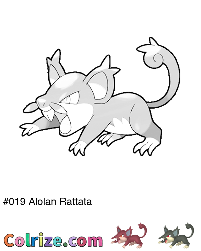Pokemon Alolan Rattata coloring page + Shiny Alolan Rattata coloring page