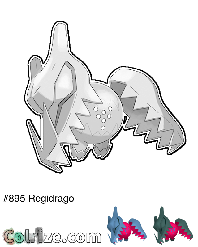 Pokemon Regidrago coloring page + Shiny Regidrago coloring page