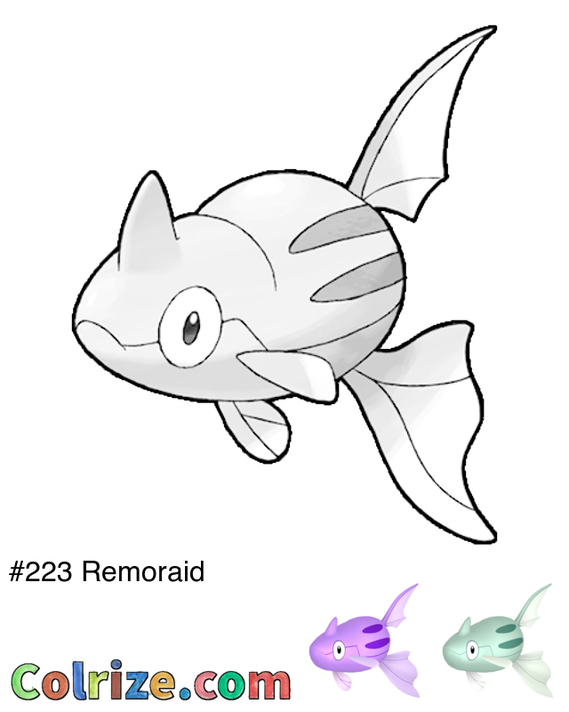 Pokemon Remoraid coloring page + Shiny Remoraid coloring page
