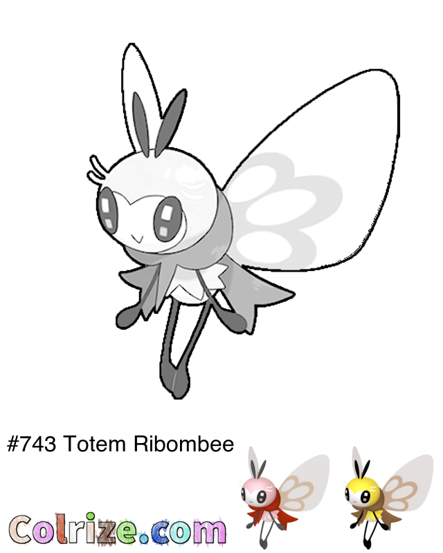 Pokemon Totem Ribombee coloring page + Shiny Totem Ribombee coloring page