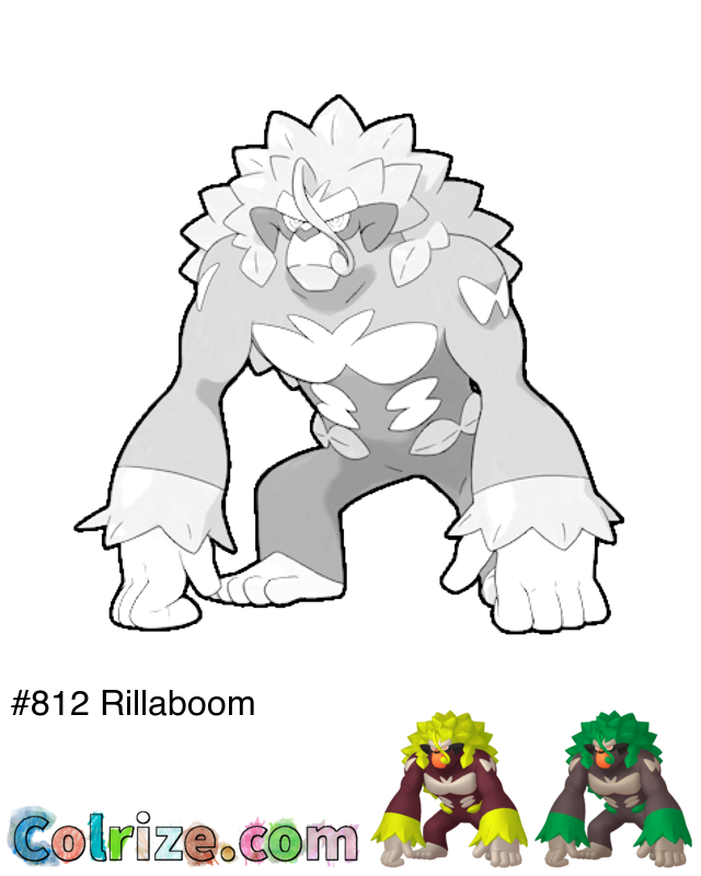 Pokemon Rillaboom coloring page + Shiny Rillaboom coloring page