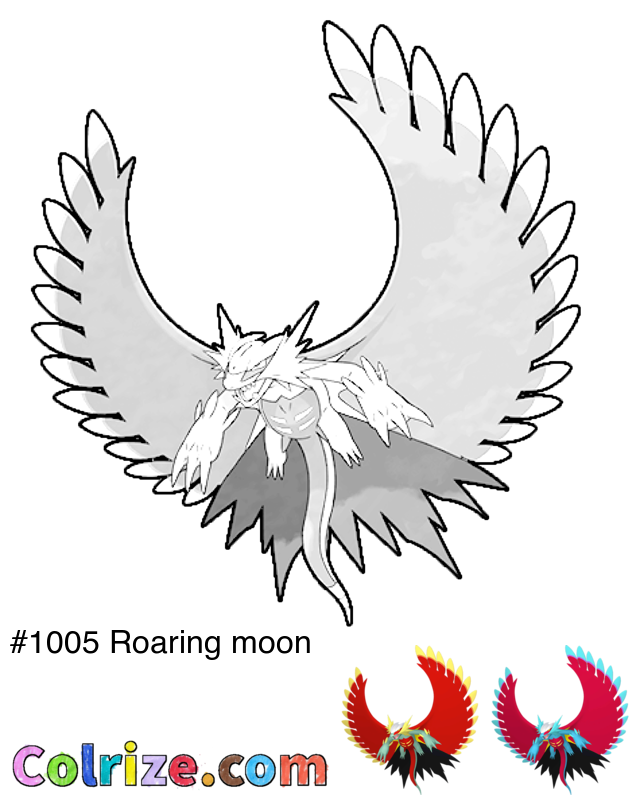 Pokemon Roaring moon coloring page + Shiny Roaring moon coloring page