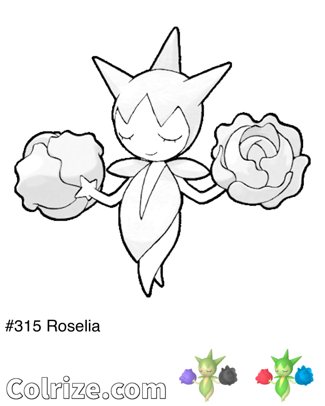 Pokemon Roselia coloring page + Shiny Roselia coloring page