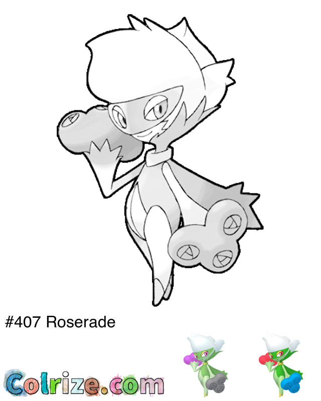 Pokemon Roserade coloring page + Shiny Roserade coloring page