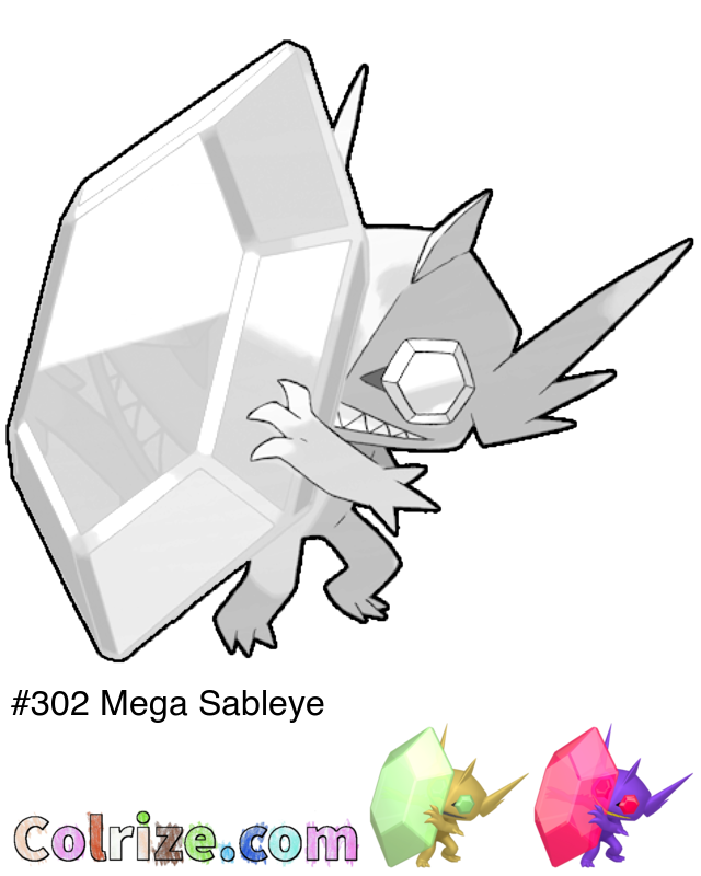 Pokemon Mega Sableye coloring page + Shiny Mega Sableye coloring page