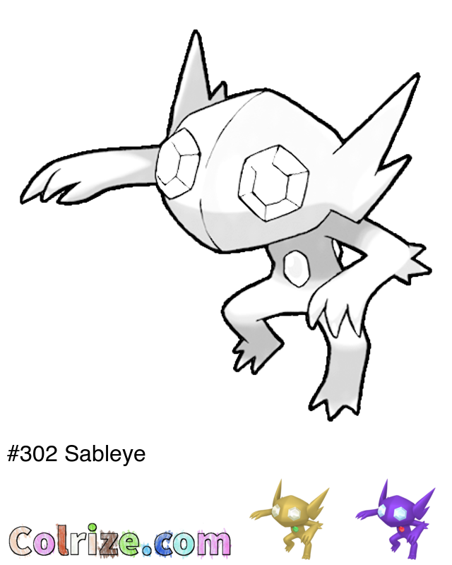 Pokemon Sableye coloring page + Shiny Sableye coloring page