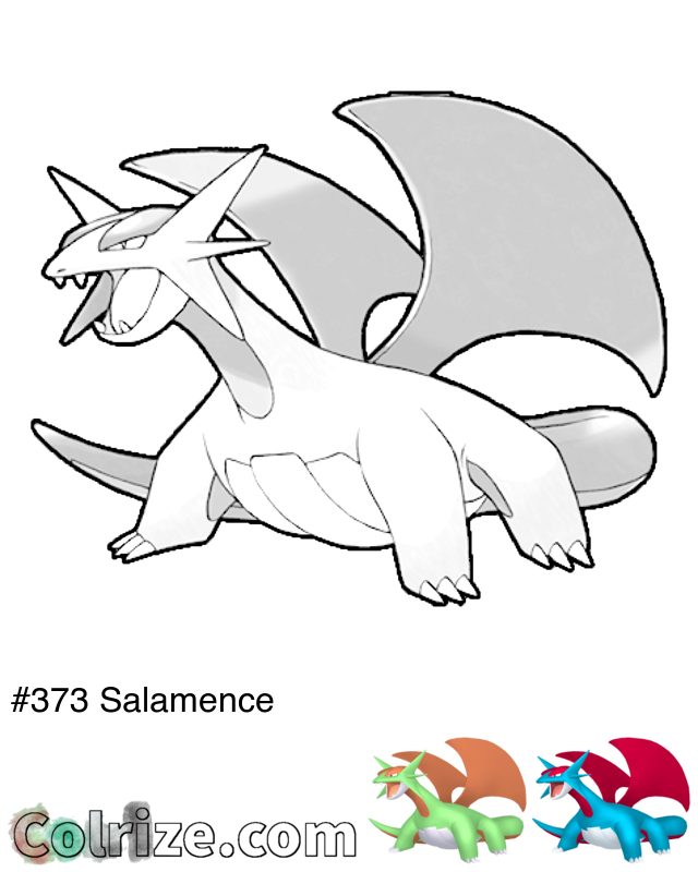 Pokemon Salamence coloring page + Shiny Salamence coloring page