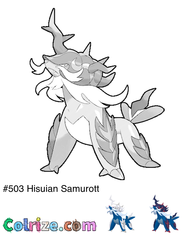 Pokemon Hisuian Samurott coloring page + Shiny Hisuian Samurott coloring page