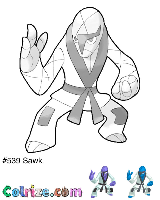 Pokemon Sawk coloring page + Shiny Sawk coloring page