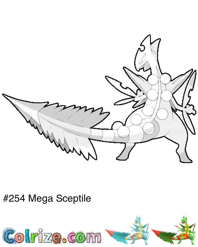 Pokemon Mega Sceptile coloring page + Shiny Mega Sceptile coloring page