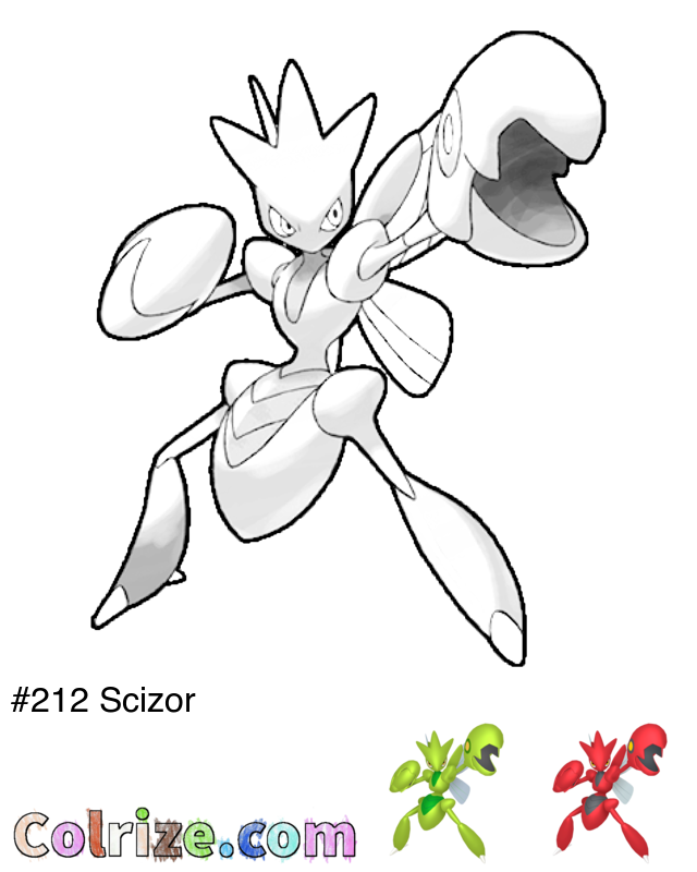 Pokemon Scizor coloring page + Shiny Scizor coloring page
