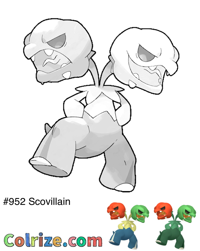 Pokemon Scovillain coloring page + Shiny Scovillain coloring page
