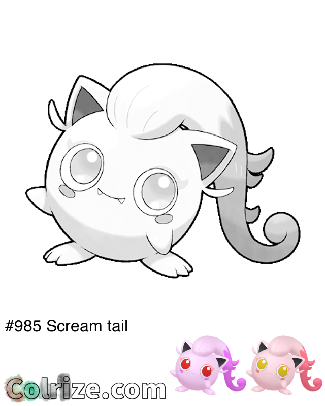Pokemon Scream tail coloring page + Shiny Scream tail coloring page
