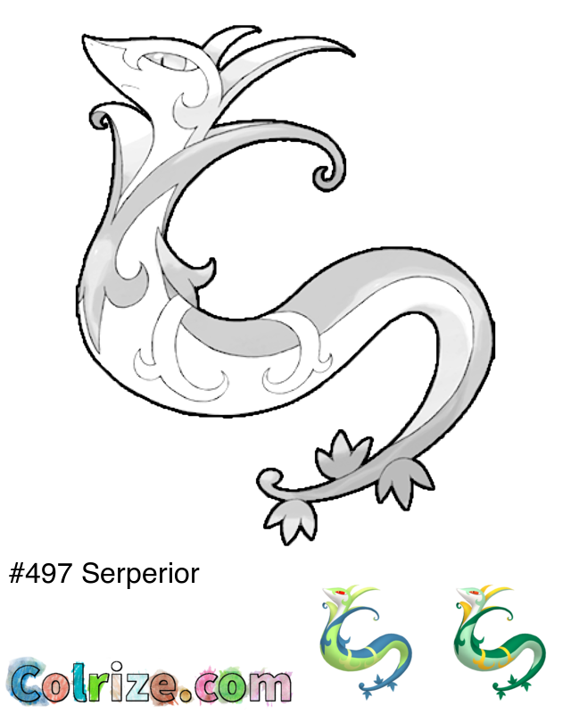 Pokemon Serperior coloring page + Shiny Serperior coloring page