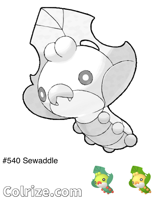 Pokemon Sewaddle coloring page + Shiny Sewaddle coloring page
