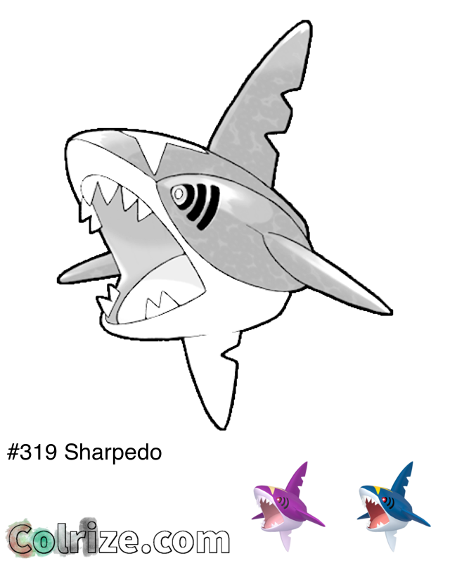 Pokemon Sharpedo coloring page + Shiny Sharpedo coloring page