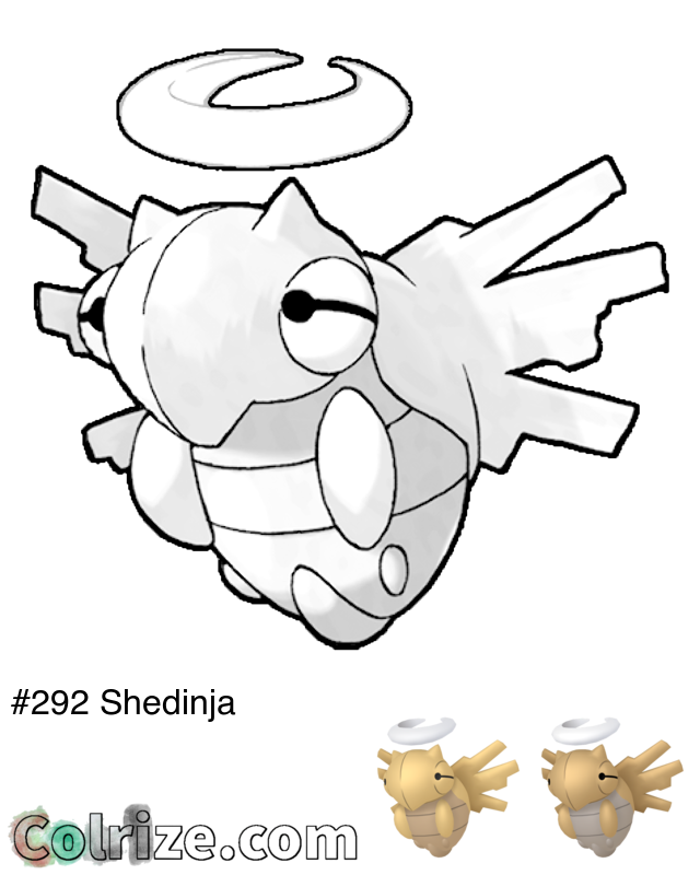 Pokemon Shedinja coloring page + Shiny Shedinja coloring page