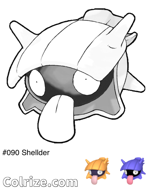 Pokemon Shellder coloring page + Shiny Shellder coloring page