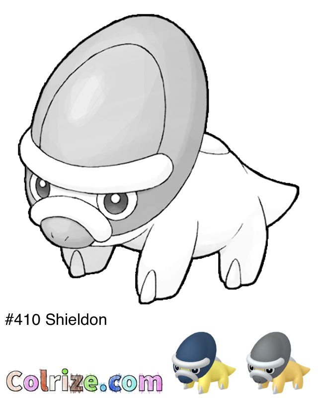 Pokemon Shieldon coloring page + Shiny Shieldon coloring page