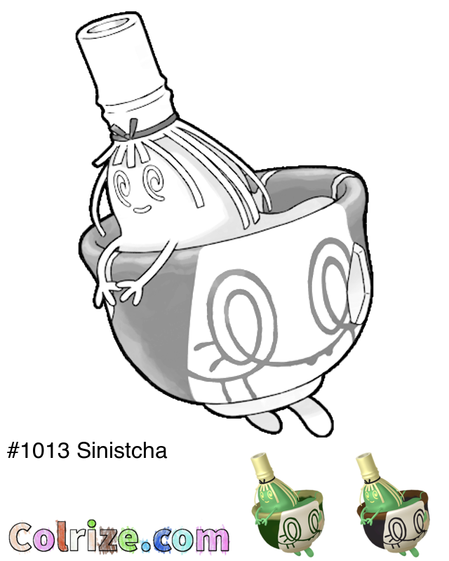 Pokemon Sinistcha coloring page + Shiny Sinistcha coloring page